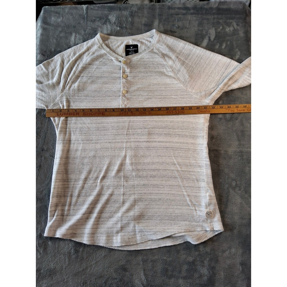 American Eagle Mens Henley Shirt Large Gray Space Dye Long Sleeve Raglan Knit - Picture 7 of 10